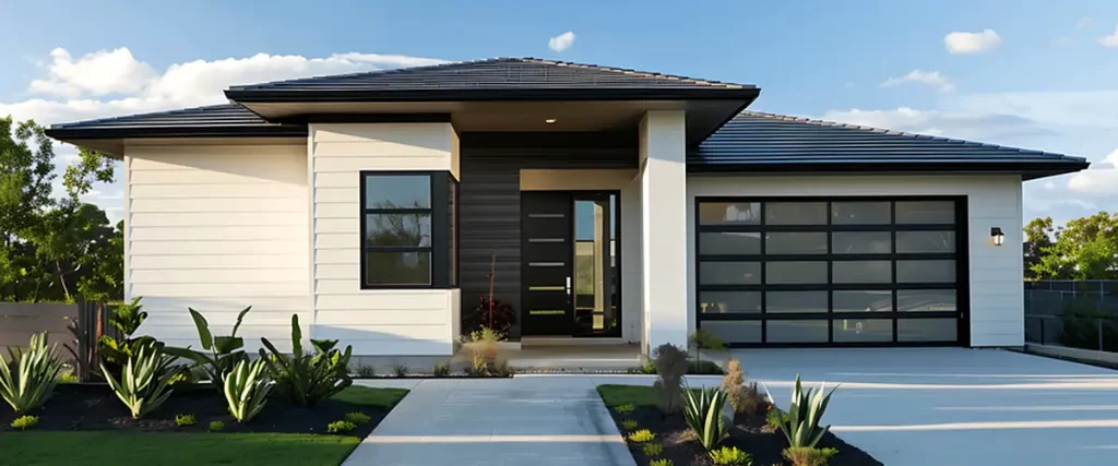 carps-complete-exterior-siding-omaha-ne-siding-modern-single-story-home-with-white-siding-black-metal-roof-glass-garage
