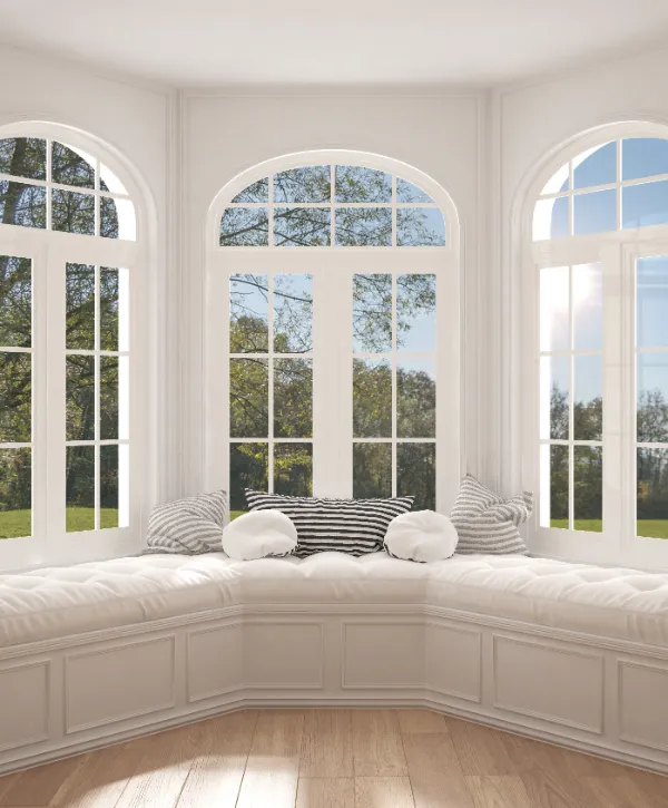 a bay window with an integrated window seat