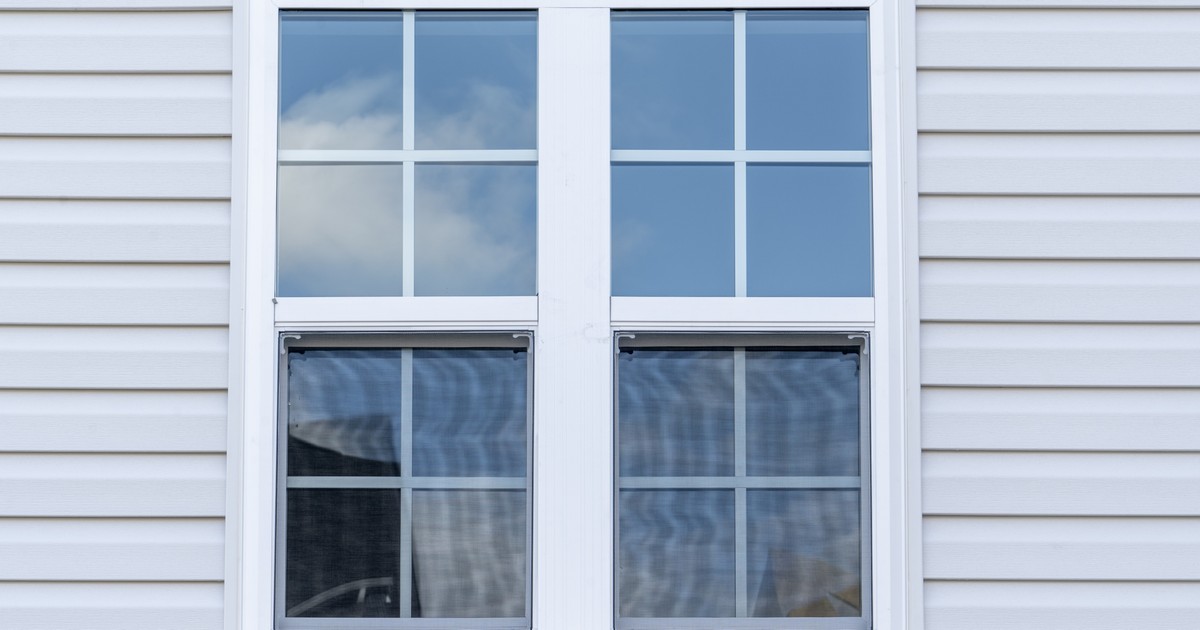 Close-up view of a double-hung Marvin casement window