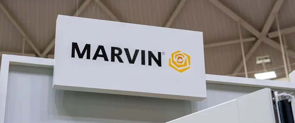 Marvin replacement windows display showcasing premium fiberglass window systems.